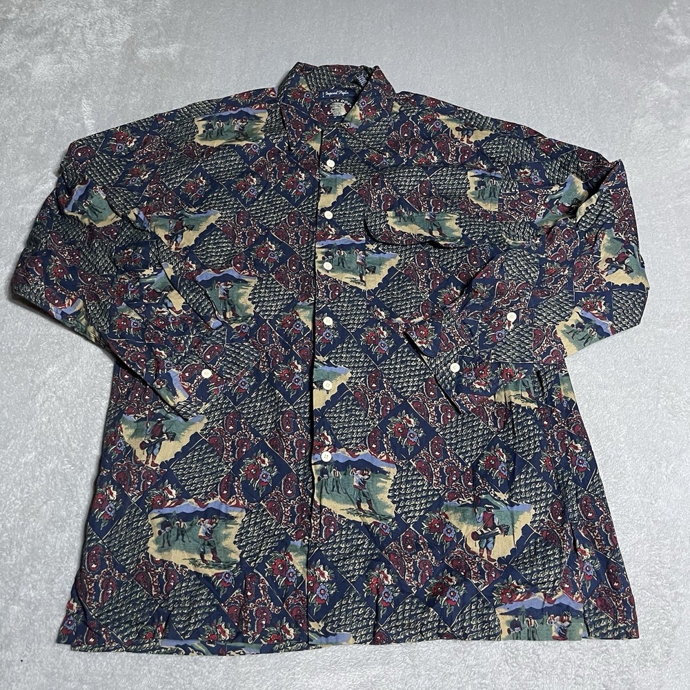 Vintage Salty Dog Shirt Mens Medium Imperial Poplin Button Up Novelty Golf Print
